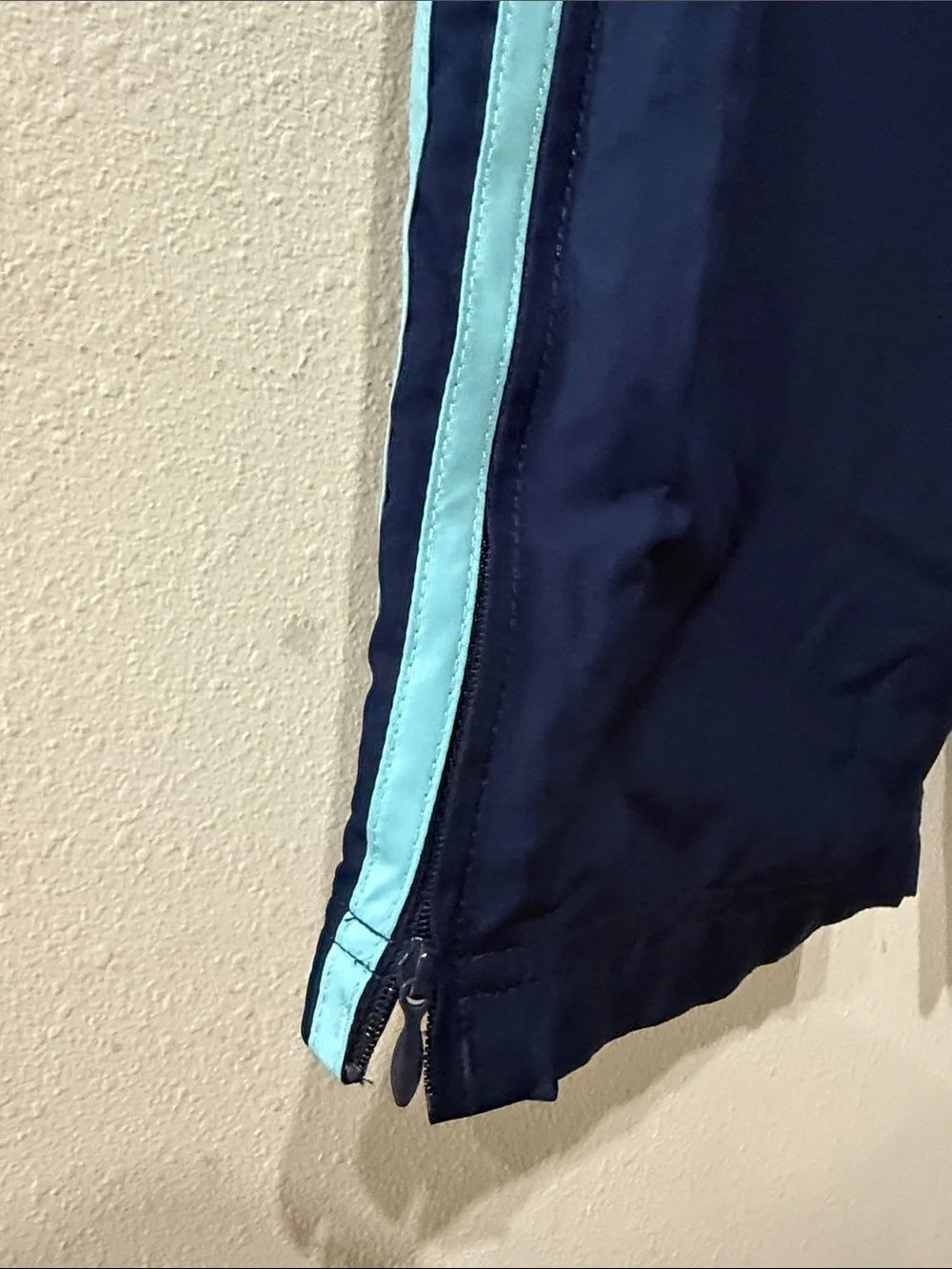 Y2K Adidas Men’s Large Navy Aqua 3 Stripe Track Pants AZF001 Ankle Zip